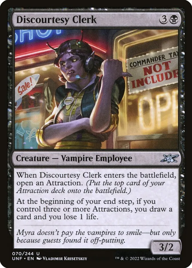 2022 Unfinity Discourtesy Clerk uncommon #70 uncommon card image