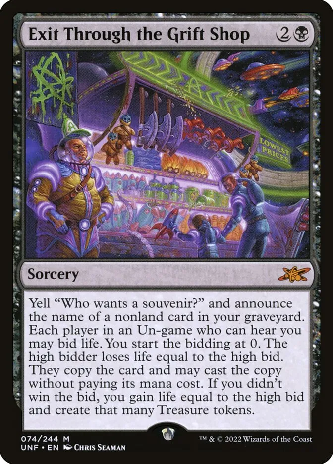 2022 Unfinity Exit Through the Grift Shop mythic #74 mythic card image