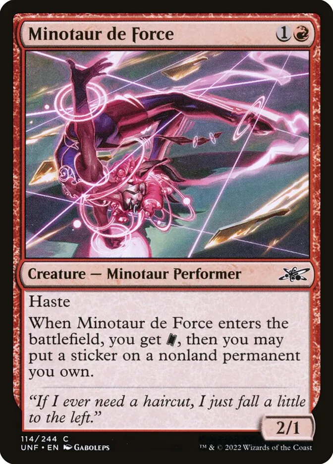 2022 Unfinity Minotaur de Force common #114 common card image