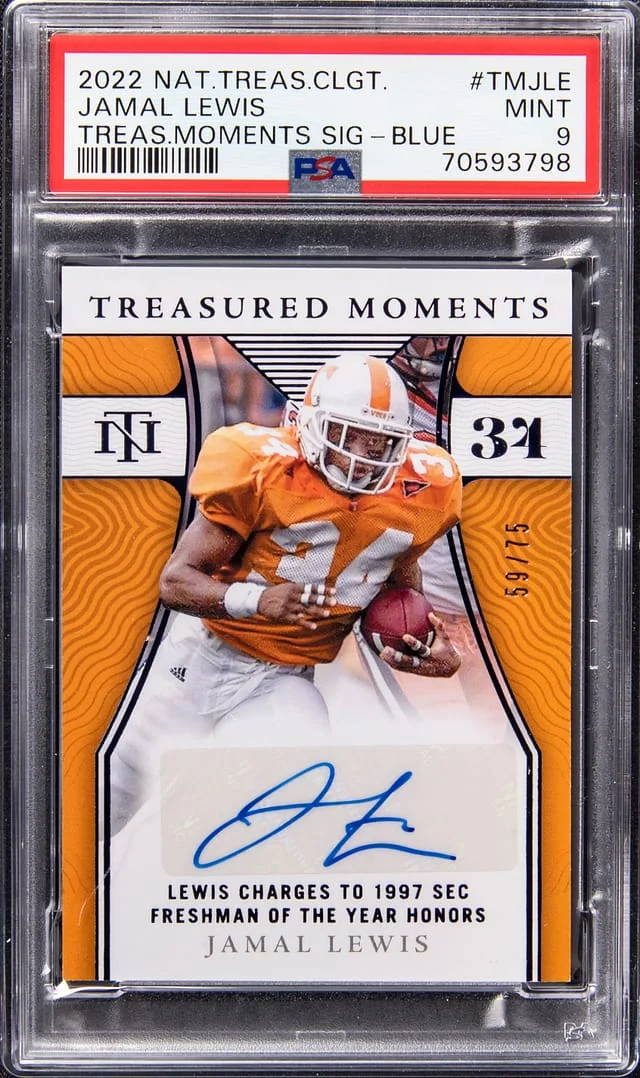 2022 National Treasures Jamal Lewis Colleiagte Treasured Moments Signature Blue #TM-JLE card image