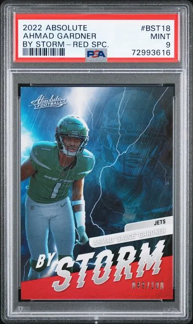 2022 Panini Absolute Ahmad Sauce Gardner By Storm Red Spectrum #BST-18 card image