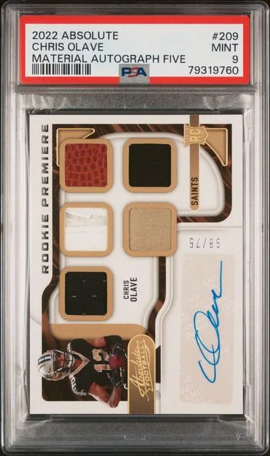 2022 Panini Absolute Chris Olave Material Autograph Five #209 card image