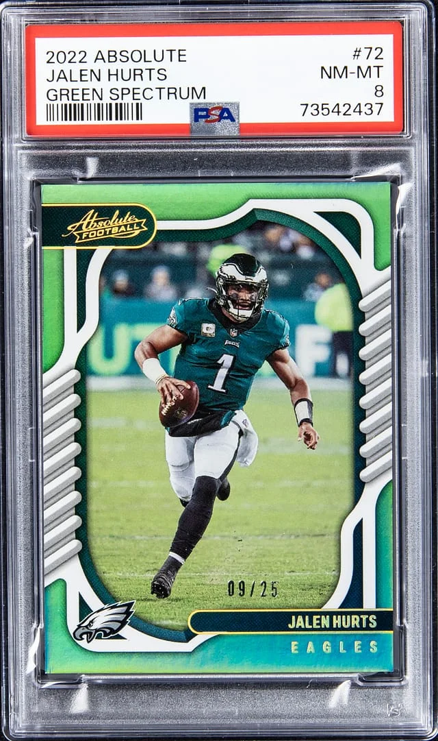 2022 Panini Absolute Football Jalen Hurts Green Spectrum #72 card image