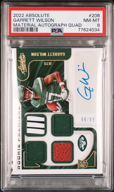 2022 Panini Absolute Garrett Wilson Material Autograph Quad #206 card image
