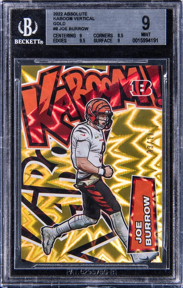 2022 Panini Absolute Joe Burrow Kaboom! Vertical Gold #8 card image