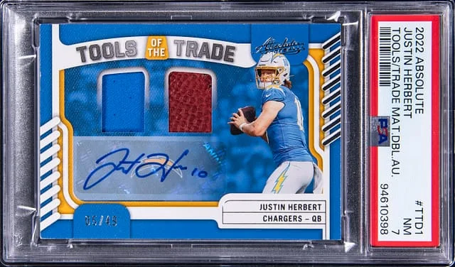 2022 Panini Absolute Justin Herbert Tools of the Trade Material Double Autographs #TTD1 card image