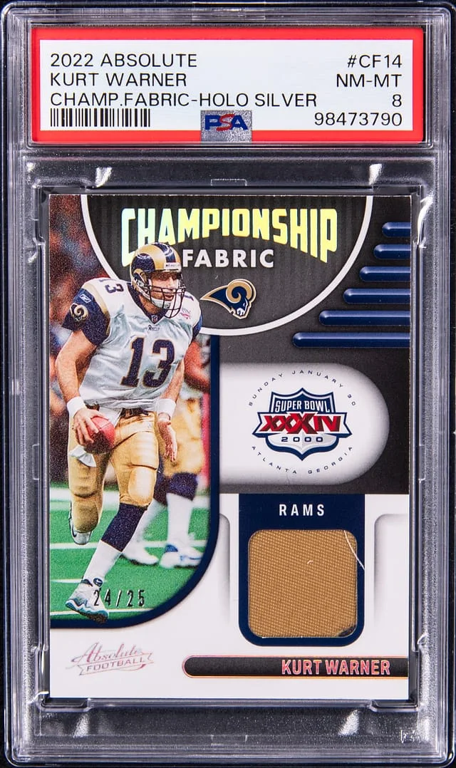 2022 Panini Absolute Kurt Warner Championship Fabric Holo Silver #CF-14 card image