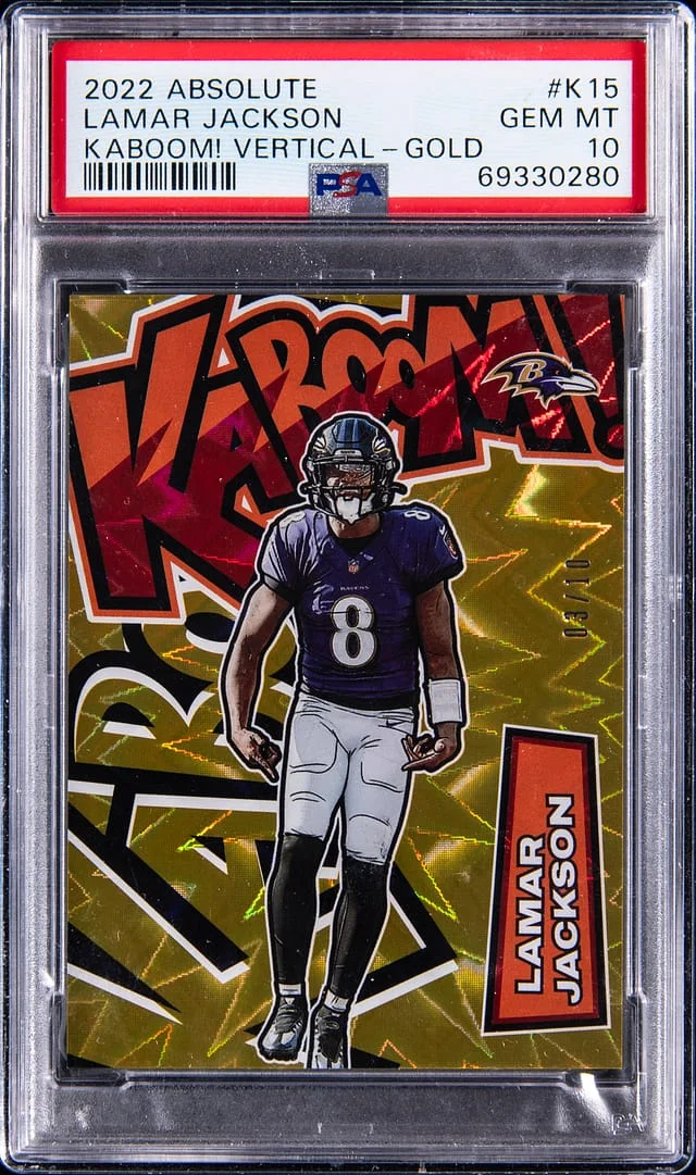 2022 Panini Absolute Lamar Jackson Kaboom! Vertical Gold #K15 card image