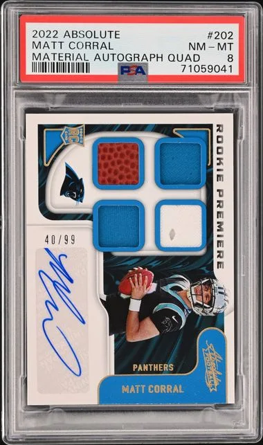 2022 Panini Absolute Matt Corral Material Autograph Quad #202 card image