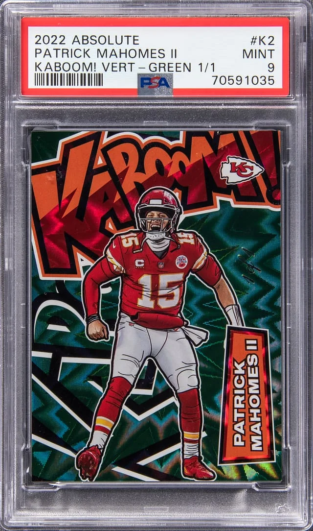 2022 Panini Absolute Patrick Mahomes II Kaboom! Vertical Green #K2 card image