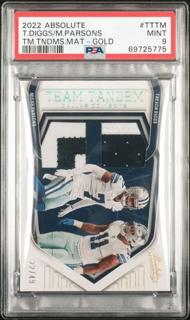 2022 Panini Absolute Trevon Diggs/Micah Parsons Team Tandem Materials Gold #TT-TM card image