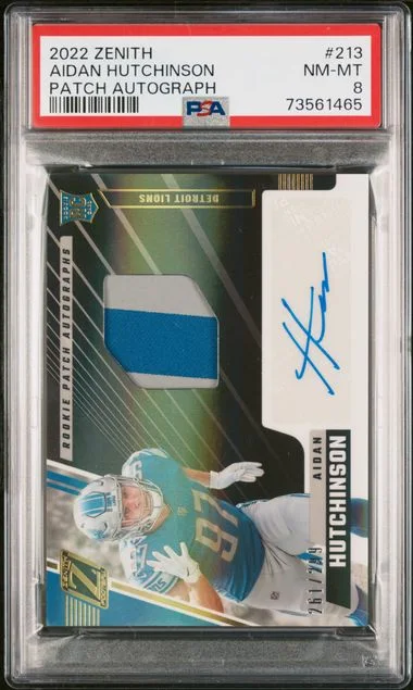 2022 Panini Aidan Hutchinson Zenith Patch Autograph (RPA) #213 card image