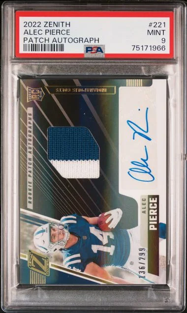 2022 Panini Alec Pierce Zenith Patch Autograph #221 card image