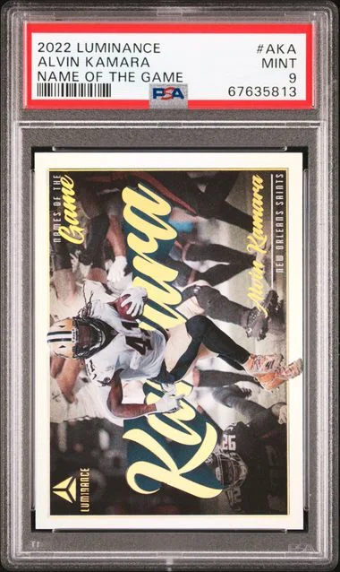 2022 Panini Alvin Kamara Luminance Name Of The Game #NM-AKA card image