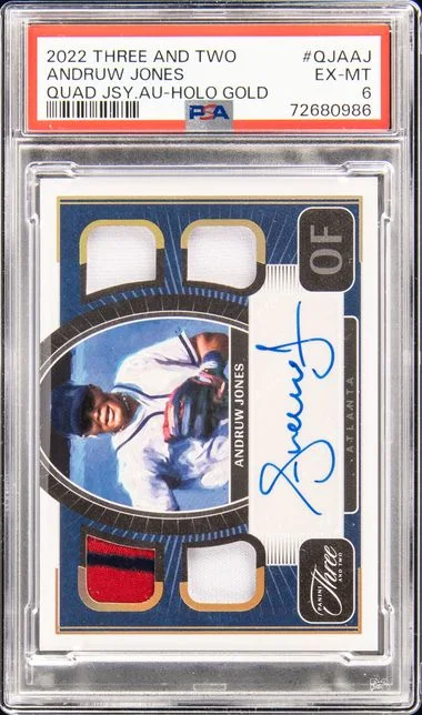2022 Panini Andruw Jones Three And Two Quad Jersey Autographs Holo Gold #QJA-AJ card image