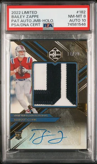 2022 Panini Bailey Zappe Limited Patch Autograph Jumbo-Holographic #182 card image