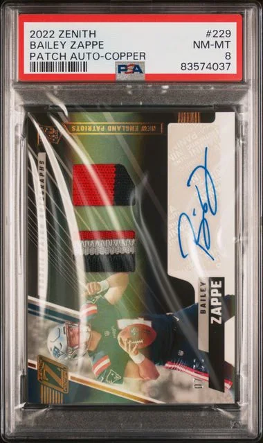 2022 Panini Bailey Zappe Zenith Patch Autograph-Copper #229 card image