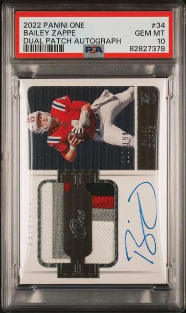 2022 Panini Bailey Zappe One Dual Patch Autograph #34 card image