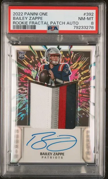 2022 Panini Bailey Zappe One Fractal Patch Autograph #392 card image