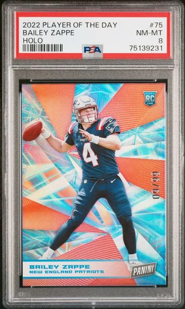 2022 Panini Bailey Zappe NFL Player Of The Day Holo #75 card image