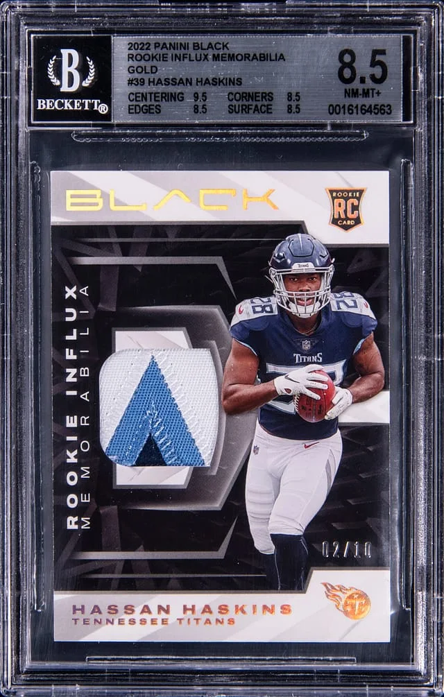 2022 Panini Black Hassan Haskins Influx Memorabilia Gold #RIM-HHA card image