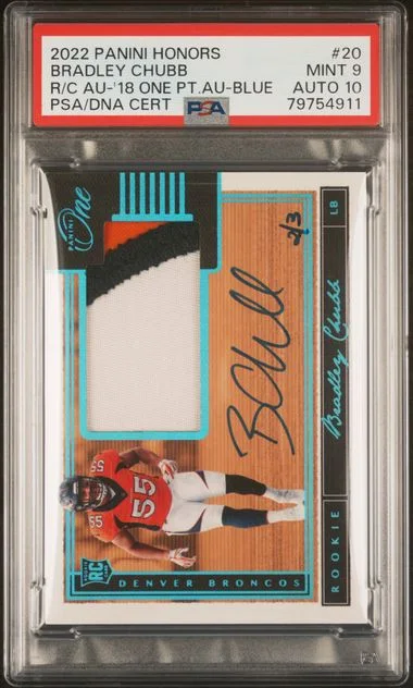 2022 Panini Bradley Chubb Honors Recollection Collection Autographs 2018 One Patch Autographs-Blue #20 card image