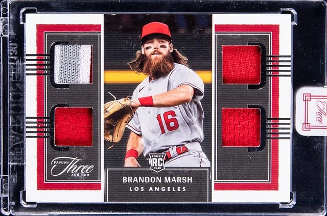 2022 Panini Brandon Marsh Patch - Panini Encased Three and Two Quad Jerseys #RQJ-BM card image