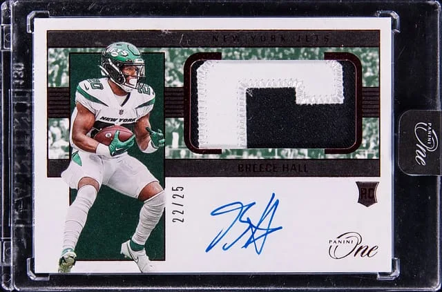 2022 Panini Breece Hall One Patch Autographs Red #13 card image
