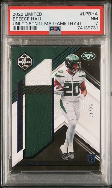 2022 Panini Breece Hall Limited Unlimited Potential Amethyst #LP-BHA card image