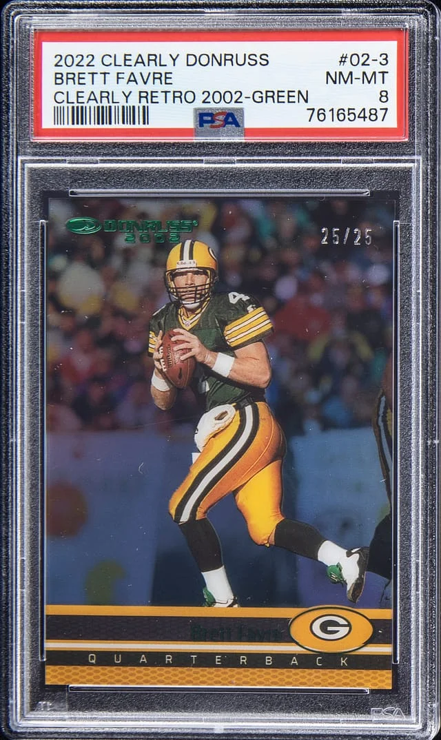 2022 Panini Brett Favre Clearly Donruss Retro 2002 Green #02-3 card image