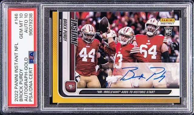2022 Panini Brock Purdy Instant NFL Autograph Gold #146 card image