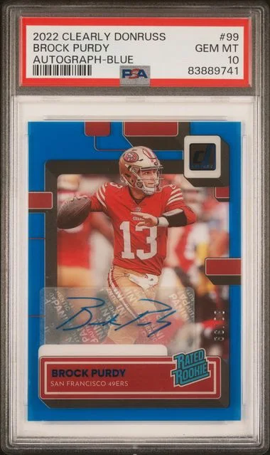 2022 Panini Brock Purdy Clearly Donruss Autograph-Blue #99 card image