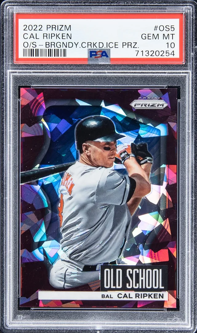 2022 Panini Cal Ripken Jr. Burgendy Cracked Ice Prizm #OS-5 card image