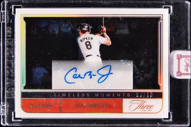 2022 Panini Cal Ripken Jr. Three and Two Timeless Moments Autograph Gold #TMA-CR card image