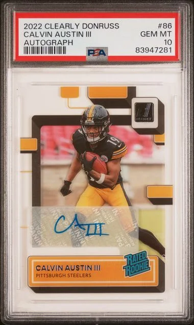2022 Panini Calvin Austin III Clearly Donruss Autograph Rated #86 card image