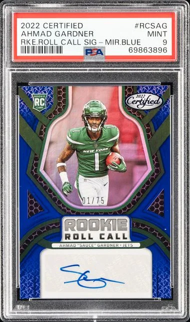 2022 Panini Certified Ahmad Sauce Gardner Roll Call Signatures Mirror Blue #RCSAG card image