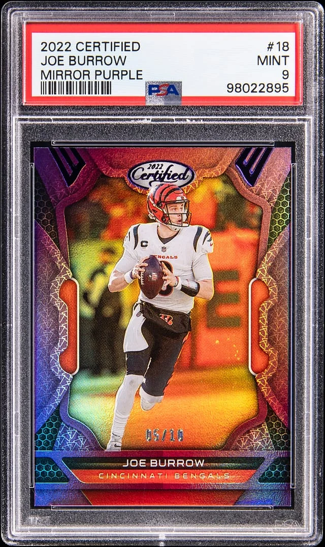 2022 Panini Certified Joe Burrow Mirror Purple #18 card image