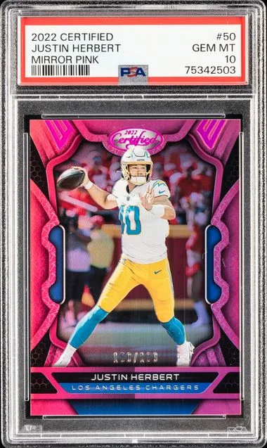 2022 Panini Certified Justin Herbert Mirror Pink #50 card image