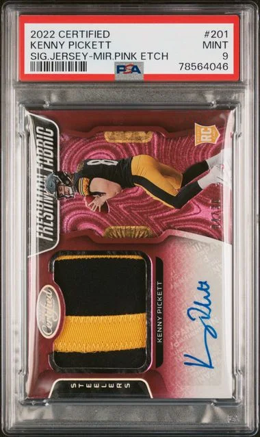 2022 Panini Certified Kenny Pickett Signature Jersey-Mirror Pink Etch #201 card image