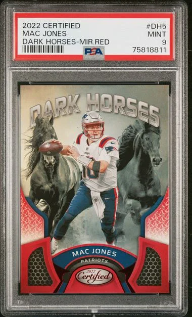 2022 Panini Certified Mac Jones Dark Horses Mirror Red #DH5 card image