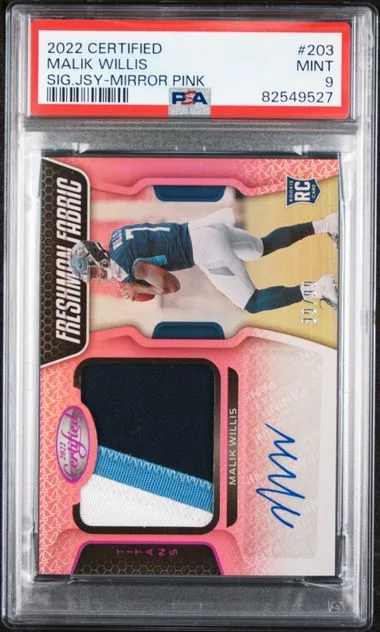2022 Panini Certified Malik Willis Signature Jersey-Mirror Pink #203 card image