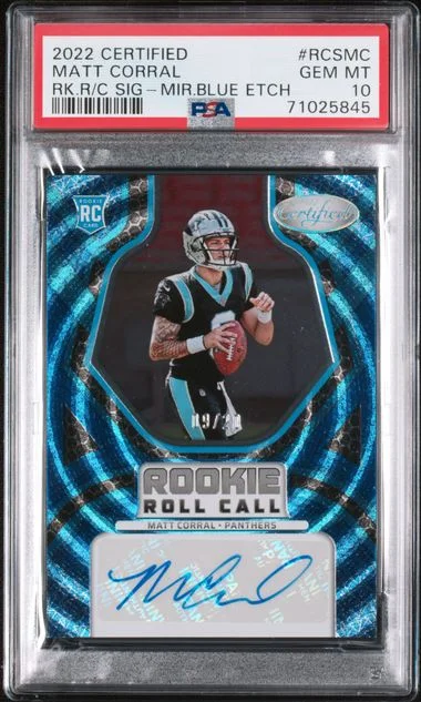 2022 Panini Certified Matt Corral Roll Call Signatures Mirror Blue Etch #RCS-MC card image