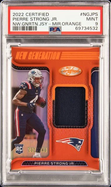 2022 Panini Certified New Generation Jerseys Mirror Orange Ngjps Pierre Strong Jr. #no-number card image