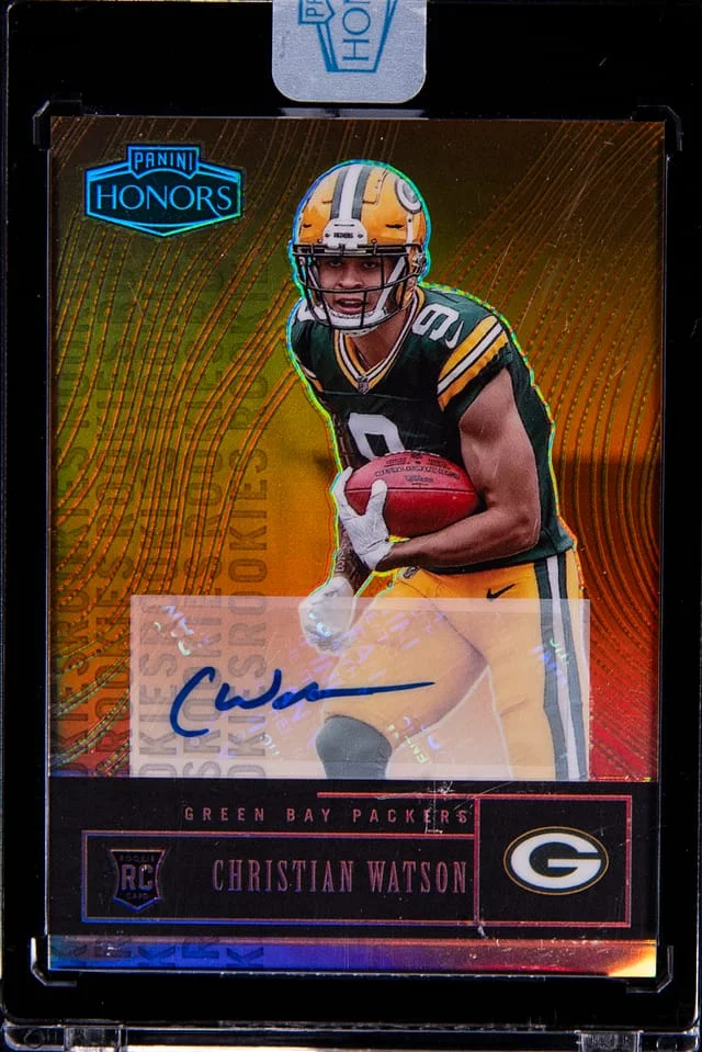 2022 Panini Christian Watson Panini Encased Honors Autograph Orange #58 card image