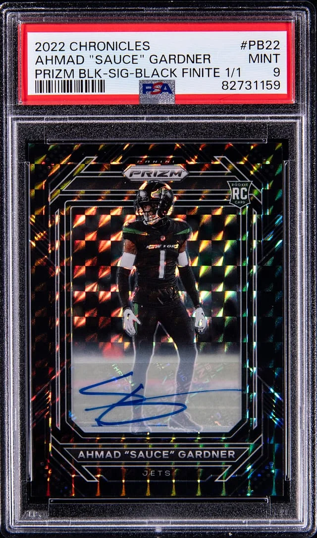 2022 Panini Chronicles Ahmad Sauce Gardner Prizm Black Signature-Black Finite 1/1 #PB22 card image