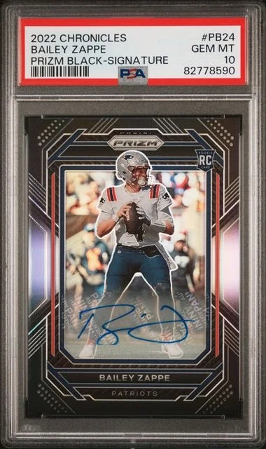 2022 Panini Chronicles Bailey Zappe Prizm Black Signature #Pb24 card image