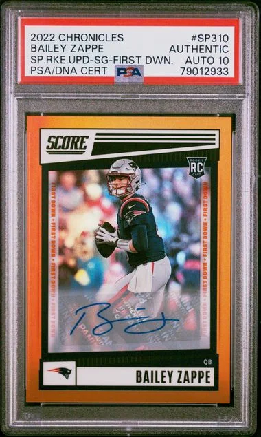 2022 Panini Chronicles Bailey Zappe Score Premium Rookies Update Signature-First Down #SP310 card image