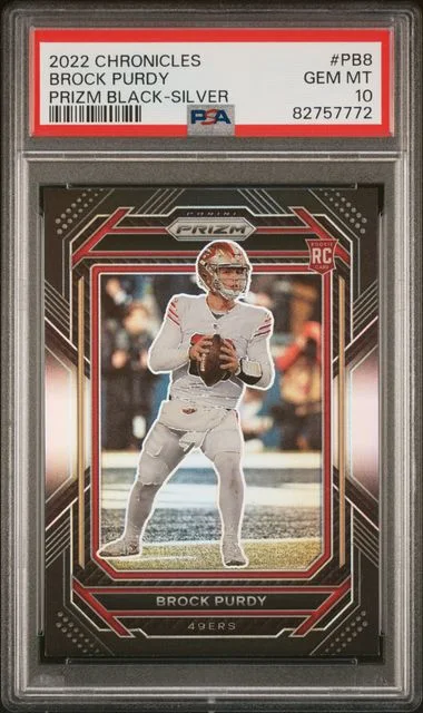 2022 Panini Chronicles Brock Purdy Prizm Black Silver #PB-8 card image