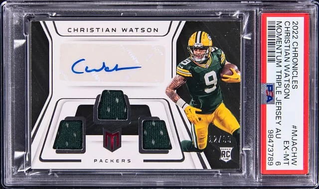 2022 Panini Chronicles Christian Watson Momentum Triple Jersey Autograph #MJA-CHW card image