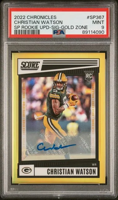 2022 Panini Chronicles Christian Watson Score Premium Rookies Update Signature-Gold Zone #SP367 card image